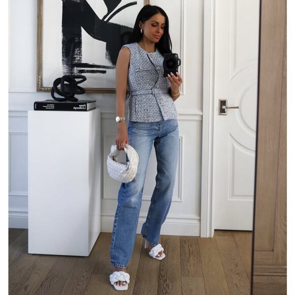 ZARA Textured Blue Sleeveless Vest NWT | Blogger Favorite | Belted - Picture 11 of 14